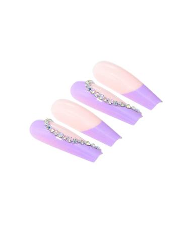 Brishow Purple French Artificial Press-On Nails - 24 Piece Crystal Ballerina Acrylic Set for Women & Girls - Buy Online on GoSupps.com