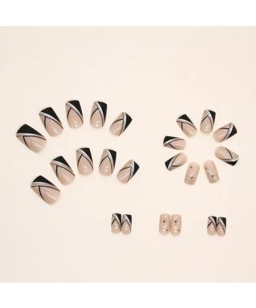 Maggidea Acrylic Stick on Nails - 24pcs Short & Long Ballet Fake Nails - Black Gold Geometry Design - with Glue Sticker - for Women and Girls - Buy Online on GoSupps.com