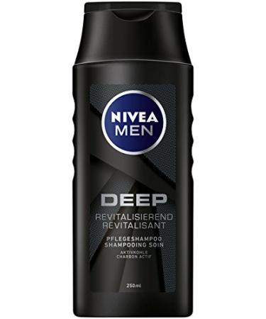 Nivea Men Deep Nourishing Shampoo 6 Pack (6 x 250 ml) Revitalizing Hair Shampoo with Activated Carbon for Daily Use Hair Care Removes Grease and Styling Residues