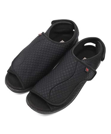 Men's Open Toe Diabetic Recovery Slippers Adjustable Orthopedic Wide Width Walking Shoes for Arthritis Edema Swollen Feet Elderly Men 11 Black(style B)