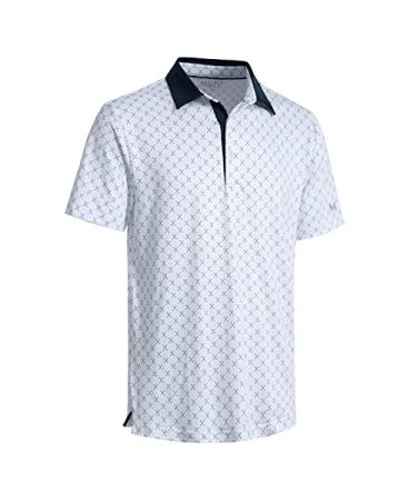 Mens Golf Shirts Short Sleeve Moisture Wicking Dry Fit Print Performance Athletic Casual Golf Polo Shirts for Men Large White Nav Club