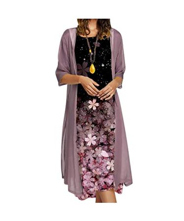 Dresses That Hide Belly Fat Casual Bohemian Vacation Dresses High Waist T Shirt Women's Cocktail Dresses Skirts Trendy Purple 4X-Large