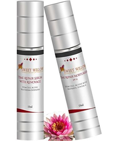 Sweet Willow Time Repair Moisturiser SPF 25 and Serum with Matrixyl synthe 6 Renovage Vitamin C and Hyaluronic Acid. Stem Cell Active Botox Facial Duo