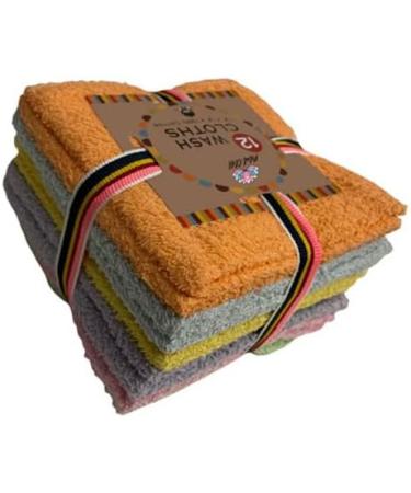 Petal Cliff 12 Pack 100% Cotton Wash Cloth Set - Extra Soft & Absorbent - 12x12 Size - Machine Washable - Assorted Colors - Buy Online on GoSupps.com