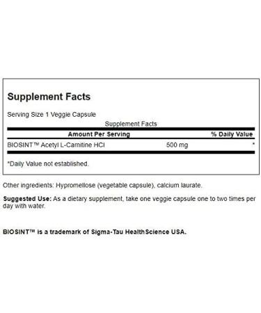Swanson Acetyl L-Carnitine Hcl 500mg 60 Veg Capsules - Buy Online on GoSupps.com
