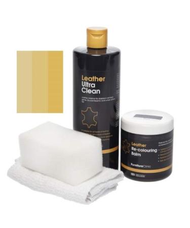 Furniture Clinic - Easy Leather Restoration Set - Leather Cleaner and Color Refreshment balm - scratches abrasions - bleachs - car seats sofas clothing shoes and bags (cream)