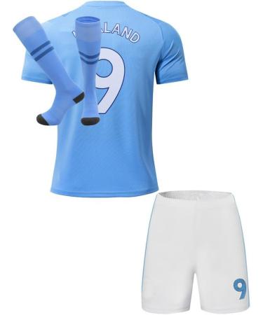 Mokiss Erling #9 Blue Kids Jersey Football - New Season Youth Sizes 26 (8-9 Years) with Shorts & Socks - Shop Now! - Buy Online on GoSupps.com