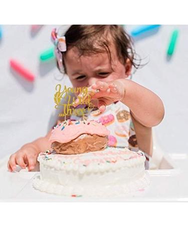Topfunyy Double Sided Gold Glitter Young Wild & Three Cake Topper for Wild Three Boho Tribal Themed 3rd Birthday Party Supplies - Buy Online on GoSupps.com
