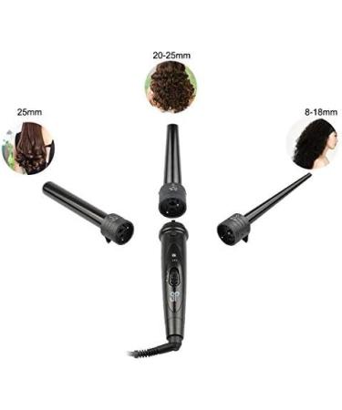 3-in-1 Curling Wand Set with Interchangeable Ceramic Barrels & Heat Resistant Glove - Black - Buy Online on GoSupps.com