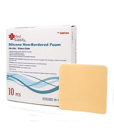 Medical Grade Premium MedSupply Silicone Non-Bordered Foam Dressing. (4'' x 4'') Box of 10