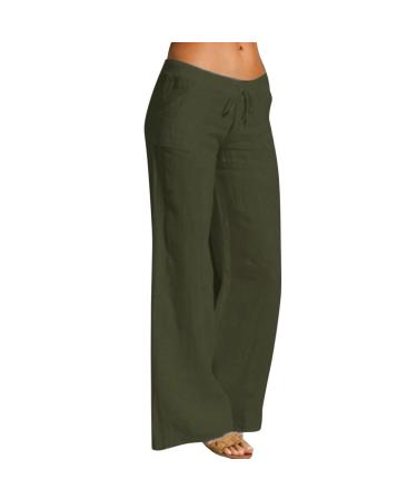 DAZLOR Linen Pants for Women Petite to Plus Size High Waist Drawstring Beach Pants Loose Fit Casual Summer Wide Leg Trousers 04-green X-Large
