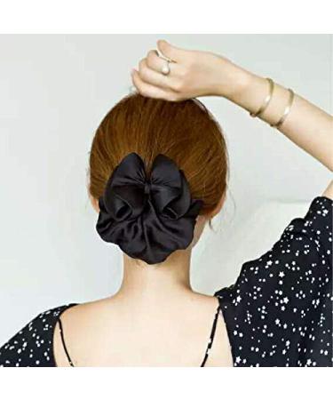 Black 3D Bow Hair Clip Bun Cover with Barrettes - Professional Women's Hairnet Snood - Buy Online on GoSupps.com