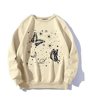 Cute Print Long Sleeve Round Neck Sweatshirt Women Autumn Casual Pullover Tops Tee T-Shirt Blouse Large Yellow