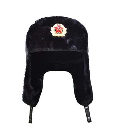 Yosang Russian Soviet Army Fur Sheepkin Leather Cossack Military Ushanka Hat Medium