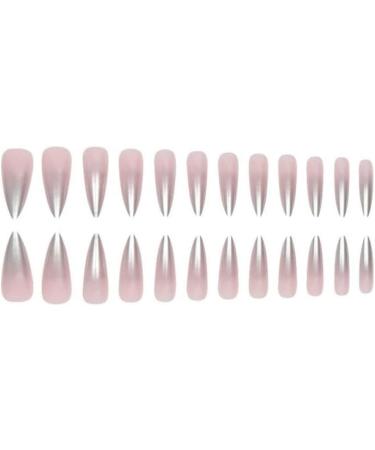 Justotry 24 Pcs Pearl Stiletto Fake Nails - Gradient Grey French Press on Nails for Women - Acrylic Extra Long False Nails with Glue - Nail Art - Buy Online on GoSupps.com