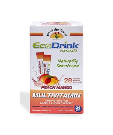 EcoDrink Multivitamin Energy Powder Drink Mix - Electrolytes Antioxidants Nutrients - Sugar and Caffeine Free - Peach Mango Flavor Powder, 24 Packets