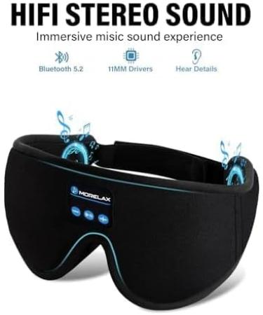 Sleep Mask with Bluetooth Headphones - 3D Blackout Eye Patches | Ultra-Thin Stereo Speakers & White Noise for Side/Back Sleepers | Perfect Travel Gift for Women & Men - Buy Online on GoSupps.com
