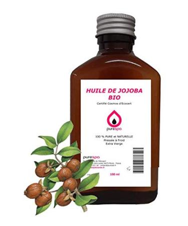 Purespa - Organic Jojoba Oil - 100 ml - 100% Pure - Natural - Cold Pressed - Extra Virgin - Ecocert Cosmos Certified - Face - Body - Hair - Beard - Nails - Jojoba Oil