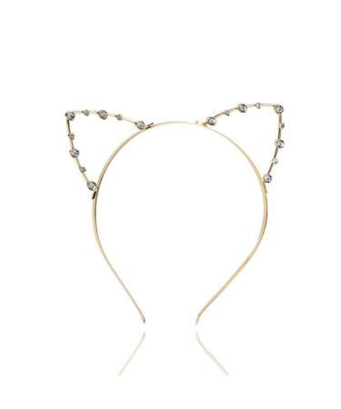 Rhinestone Cat Ears Headband Crystal Kitty Hair Band for Women Girls  Lovely Alloy Cat Ears Hair Hoop for Halloween Cosplay Costume Party (Gold)