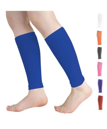 Novetec Calf Compression Sleeves for Men & Women (20-30mmhg) - Leg Compression Sleeve for Running Cycling Shin Splints Support Relieve Legs Pain Travel (One Pair)(Blue L) L Blue