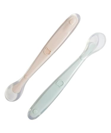 Tomedeks baby spoon made of silicone soft curved baby feeding spoon porridge spoon soft from 1 month baby spoon set colorful (2 pieces)