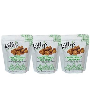 Kelly's Croutons, Gourmet Cheezy Garlic, 3-Pack, 7oz each. Dairy-Free, Soy-Free, No Palm Oil & VEGAN