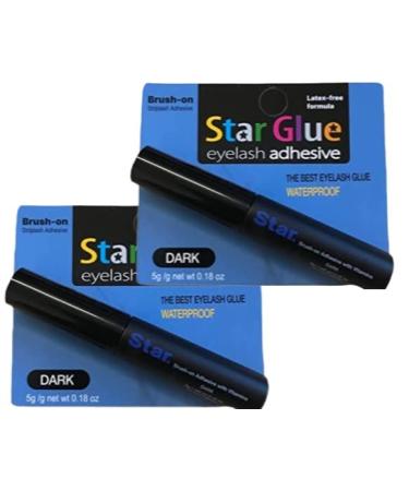 Star Glue Super Strong Eyelash Glue Adhesive Dark Promotes Appearance of Longer Thicker Eyelashes (Brush-on) 2PACKS