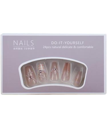 24Pcs/Set Press On Nails Long French Pearl Plaid Pattern False Nails Acrylic Fake Nails Full Cover Nails Tips Artificial Finger Manicure Press on nails for Women and Girls - Buy Online on GoSupps.com