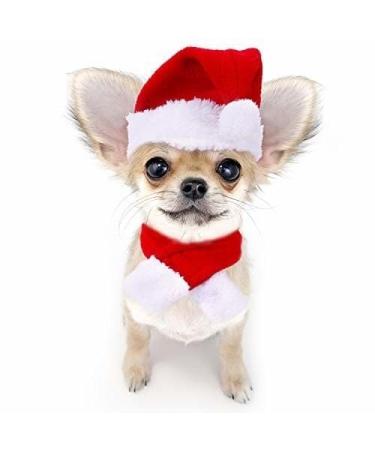 NANSAM Dog Christmas Hat and Scarf Christmas Set 2 Pieces Adjustable Pet Set for Kitten and Puppy - Red White