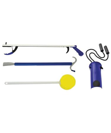 Blue Jay An Elite Healthcare Brand Bending Hip Kit 4 Piece Combo Pack include 26 inch Reacher | Sock Aid with Foam Handles and Dressing Stick | Plastic Shoehorn for Surgery Recovery - 24 Inches 4 Piece Set