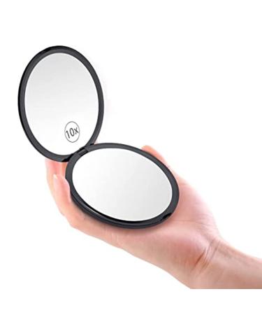 Mpowtech Magnifying Compact Mirror  1x/10x Magnification Travel Makeup Mirror - Pocket Mirror for Handbag Purse - Handheld 2-Sided Portable Mirror Compact Mirror for Gift(1x/10X-Black-Round)