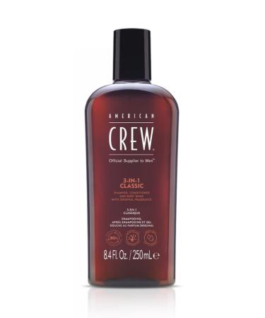 American crew-3-in-1 shampoo conditioner & body wash 250 ml care shampoo and shower gel for men product for daily cleaning of body and hair 1 ml (1 Pack) Classic