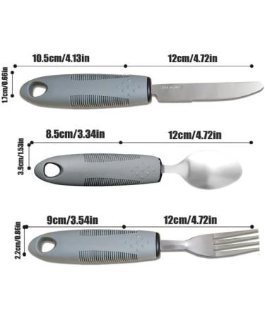 Easy Grip Cutlery Set of 3 Gray - Adaptive Eating Utensils for Disabled, Elderly, Arthritis - Knife, Fork, Spoon - Large Wide Handles - Parkinson's Aid - Buy Online on GoSupps.com