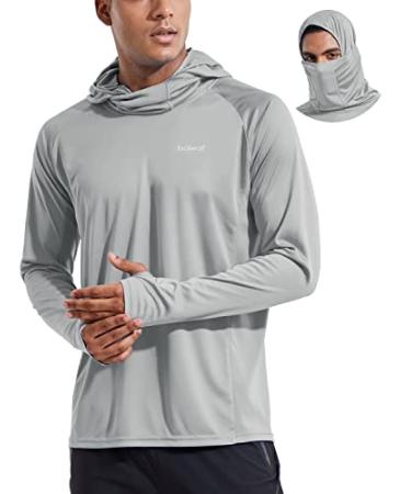 BALEAF Men's Long Sleeve Hoodie Shirts UPF 50+ UV Sun Protection Fishing Running SPF Shirt with Mask Lightweight 01-gray Large - Buy Online on GoSupps.com