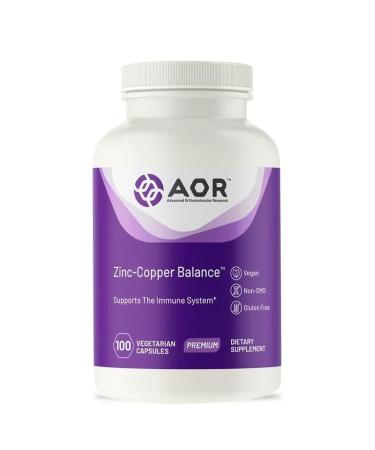AOR Zinc-Copper Balance Mineral Support for Prostate Immune and Skin Health Dietary Supplement 100 Servings (100 Capsules)