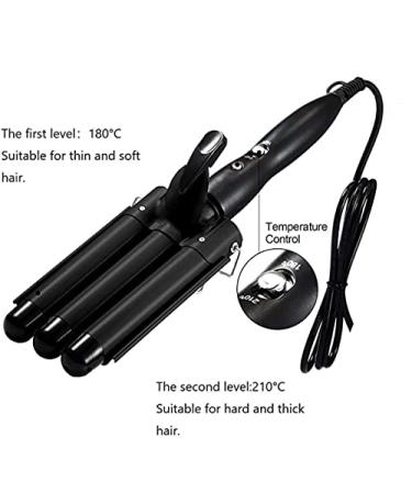 3 Barrel Curling Iron - Ceramic Hair Waver with Adjustable Temperature | Portable Black Hair Curler for Travel with Heat Resistant Glove - Buy Online on GoSupps.com