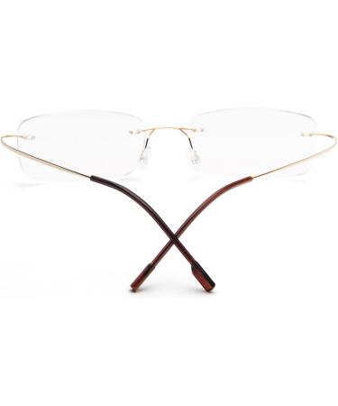 Super Light Titanium Rimless Reading Glasses for Men & Women - Gold +3.0 | International Shipping Available - Buy Online on GoSupps.com