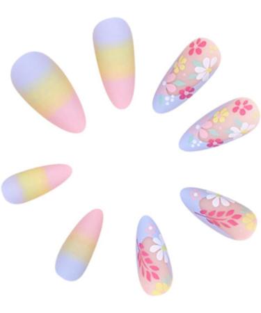 Loufy Diamond French Wearable Nails Wearable Press on Nails Full Cover Nail Tips Rainbow Small Flower Sticker False Nail Tips - Buy Online on GoSupps.com