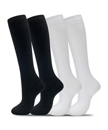 fenglaoda 4 Pairs Compression Socks for Women & Men 20-30mmHg Knee High Nurse Pregnant Medical Running Travel Athletic socks D-4pairs-black/White Large-X-Large