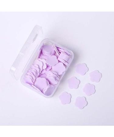 100Pcs Purple Mini Portable Travel Soap Paper Sheets Flower Shape Disposable Paper Soap Flakes Travel Soap Sheets Hand Wash Cleaning Washing Hand Toiletry Paper Soap Sheets Foot and Hand Care