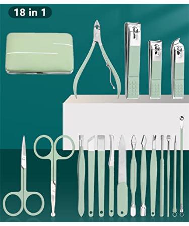 18-in-1 Manicure Set for Men & Women - Professional Nail Grooming Kit with Leather Case - Aceoce Mint Green - Buy Online on GoSupps.com