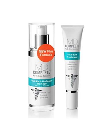 MD Complete Eye Wrinkle Duo|Professional Dermatologist Skin Rejuvenation|includes Wrinkle & Radiance Remedy PLUS with Retinol 1.0 fl oz + Total Eye Treatment with Hyaluronic Acid 0.5 fl oz | Set of Two