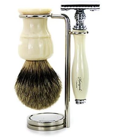 Buy Pure Silver Tip Badger Hair Brush with DE Safety Razor & Holder - Premium Shaving Accessories for a Luxurious Shave | International Shipping Available - Buy Online on GoSupps.com