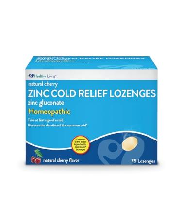 Healthy Living Cherry Zinc Lozenges Homeopathic Cold Remedy Reduces Duration of The Common Cold Sore Throat Cough Congestion and Post Nasal Drip 75 Count