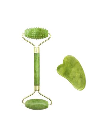 Jade Roller & Scraping Board Jade Stone Set Scraping Massage Tools for Facial Skin Care Anti-Aging Face Eye Neck Beauty Roller Facial Massager