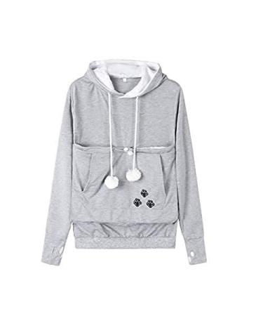 Angel zyj women sweater hoodies with cats dog bag pocket dog bag cat sweatshirt sweater hoodie hood hood cat sweater bags long autumn winter big sizes gray 3xl