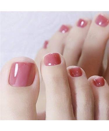24 Pcs Short Pink False Toenails Set - Press On French Fake Toenails with Glue | Full Cover for Perfect Pedicure - Buy Online on GoSupps.com
