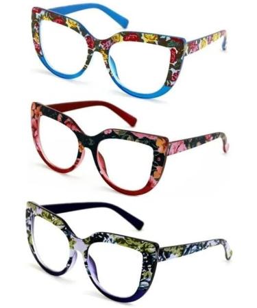 100 Classic Floral Oversized Cat Eye Blue Light Glasses for Women - Anti-Glare Reading Glasses - 3-Pack Spring Hinges - Stylish 3.0x Magnification - Buy Online on GoSupps.com