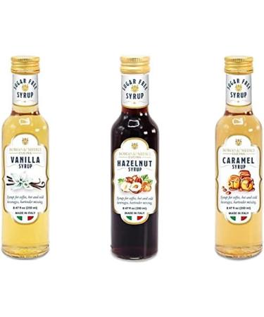 Premium Sugar Free Syrup Gift Set - Caramel, Hazelnut & Vanilla Flavours - 3 x 250ml Bottles for Coffee, Cocktails & More - Buy Online on GoSupps.com