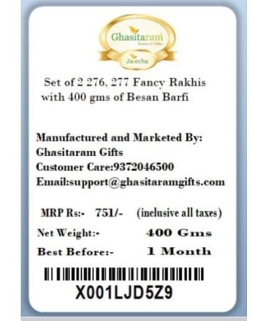 Ghasitaram Gifts Rakhi for Brother Rakhis Online - Set of 2 276 277 Fancy Rakhis with 400 GMS of Besan Barfi - Buy Online on GoSupps.com
